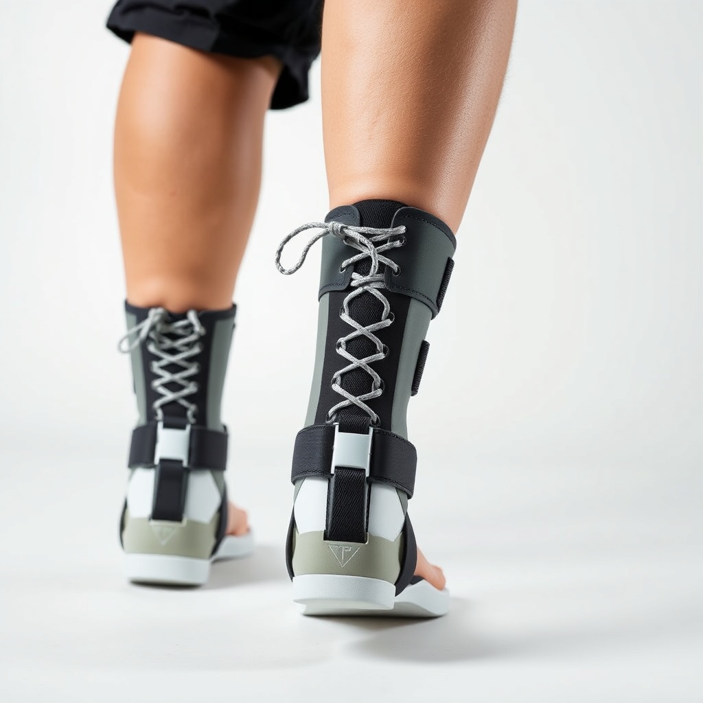 레이스업 타입과 스트랩 타입 발목 보호대의 외형적 차이를 보여주는 비교 이미지
