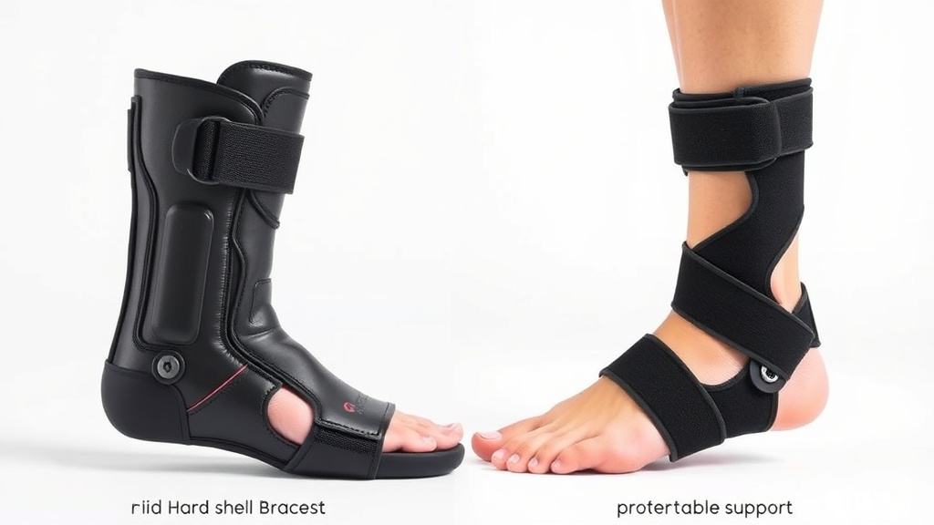 재활용 하드 타입 보호대와 부드러운 예방용 스트랩 보호대를 나란히 비교하는 모습